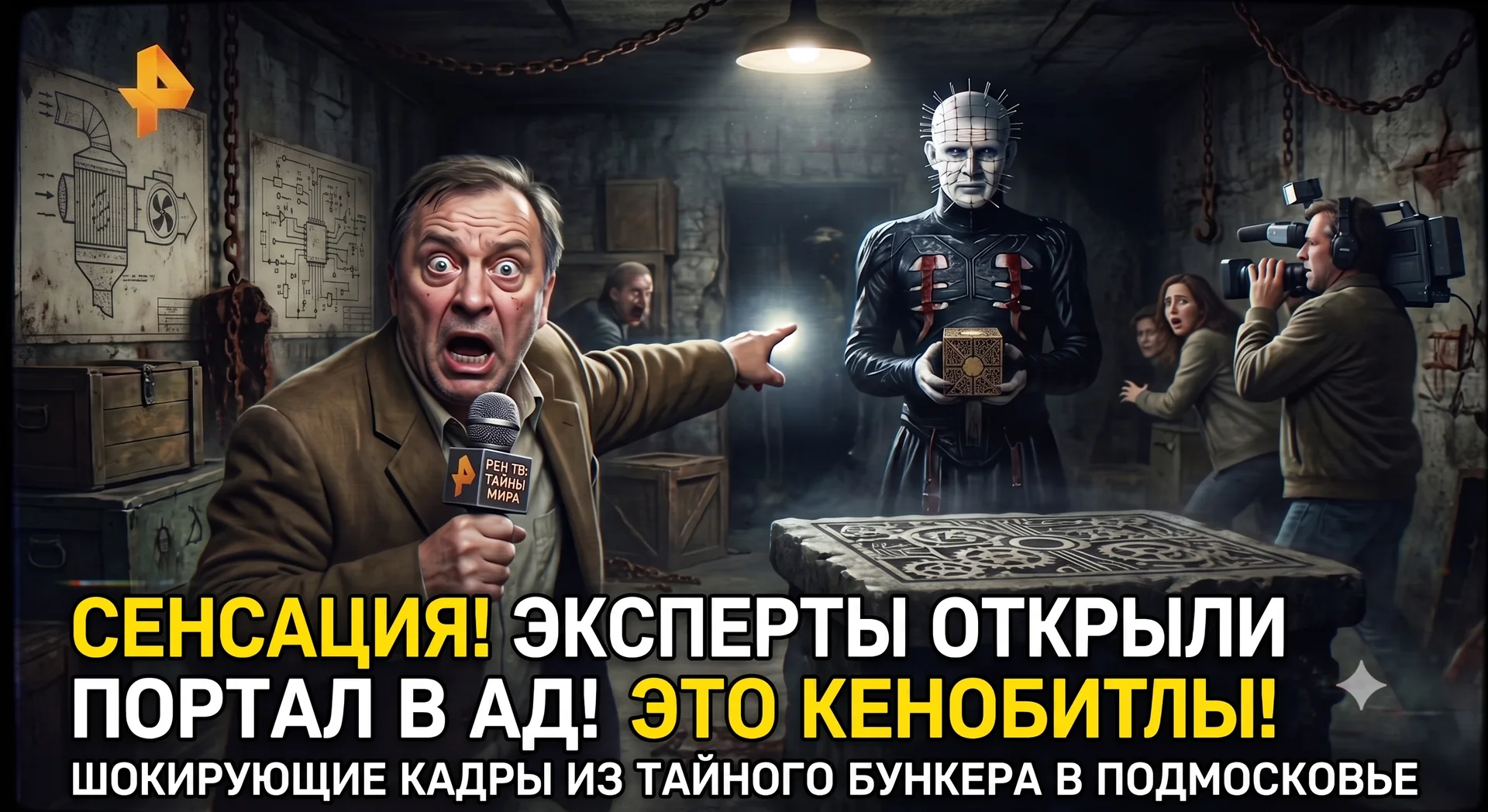 Сатирическая иллюстрация телевизионного сюжета о портале в иной мир